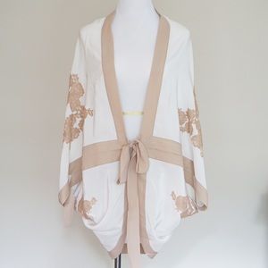 Lingerie style white robe with beige lace
